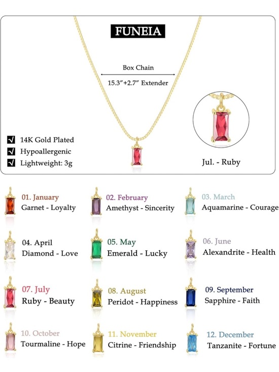 Gold Necklace with Pink Rectangular Cubic Zirconia Pendant - Women Jewelry - Picture 3 of 3